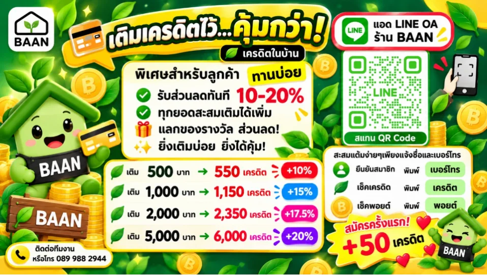 ข้อมูลเครดิตใบบ้าน ร้าน BAAN