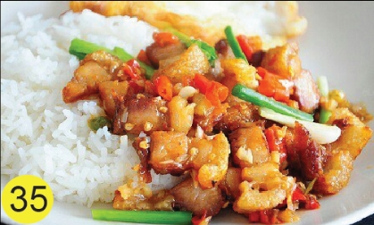 ข้าวหมูสามชั้นผัดพริกเกลือ